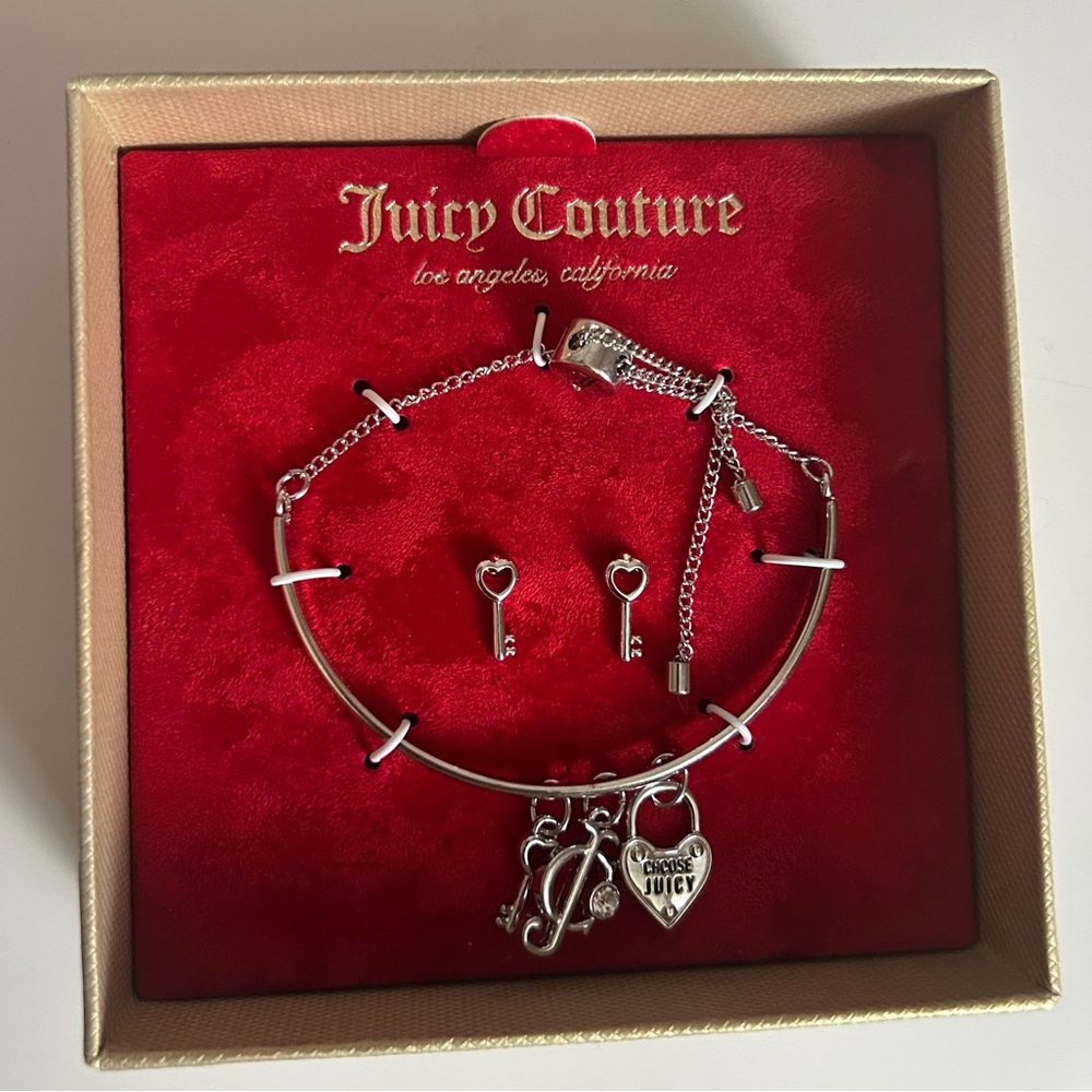 Juicy Couture Silver Charm Bracelet and Earrings Set
